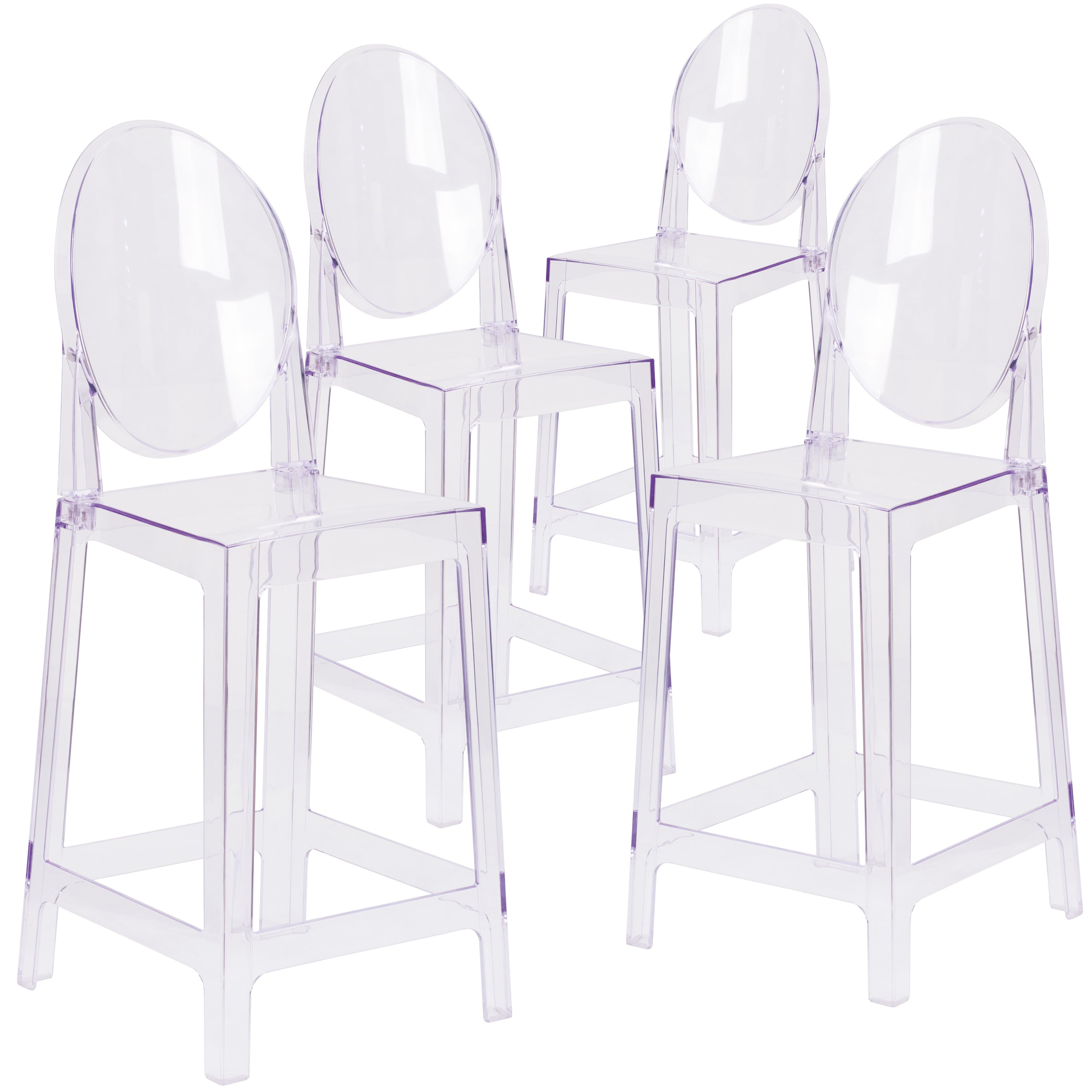 BizChair 4 Pack Ghost Counter Stool with Oval Back in Transparent Crystal