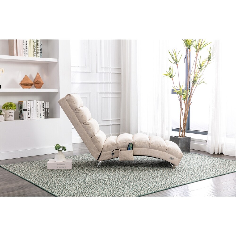 Modern Linen Chaise Lounge Chair Indoor Long Lounger for Living Room Office