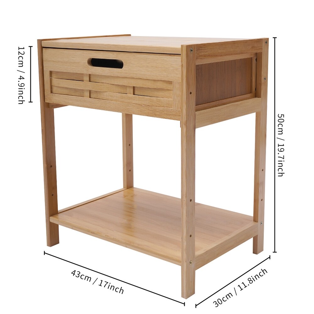 Bamboo Nightstand with Drawer and Storage Shelf