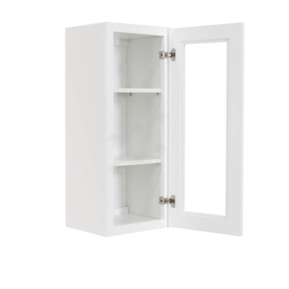 LIFEART CABINETRY Lancaster White Plywood Shaker Stock Assembled Wall Glass Door Kitchen Cabinet 12 in. W 30 in. H x 12 in. D ALW-WMD1230