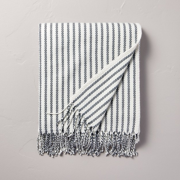 Ticking Stripe Woven Throw Blanket Gray cream With Magnolia