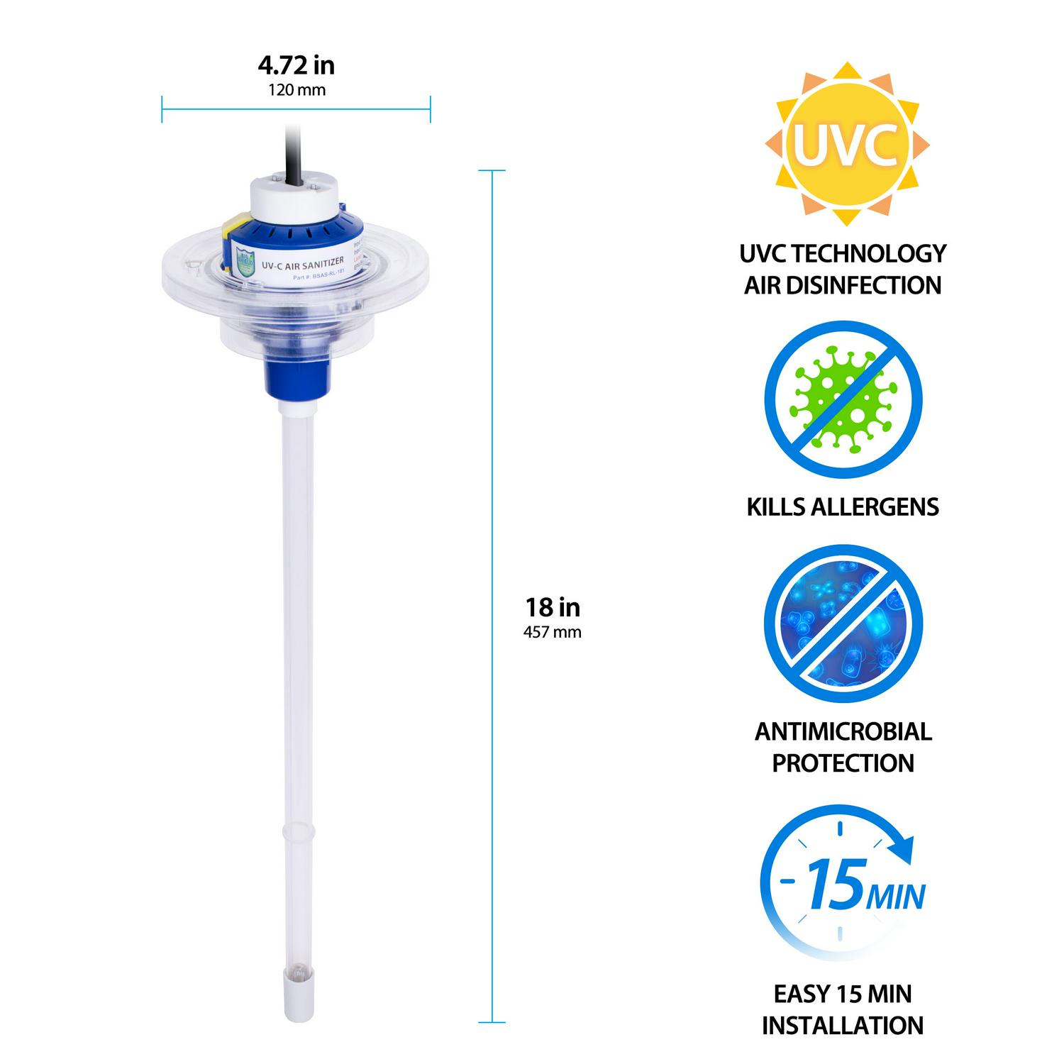 Bio-Shield UV-C Air Sanitizer System  Germicidal， Cleans Air of Bacteria， Germs， Mold and Allergens 50-BUVAS-E