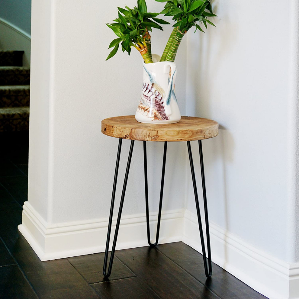 Rustic Wood Round End Table with 3 Metal Leg Stand   Industrial   Side Tables And End Tables   by Imtinanz  LLC  Houzz