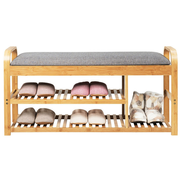 Costway 72910548 3 Tier Bamboo Shoe Rack Bench wit...