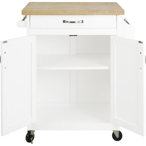 Mainstays Kitchen Island Cart with Drawer and Storage Shelves, White