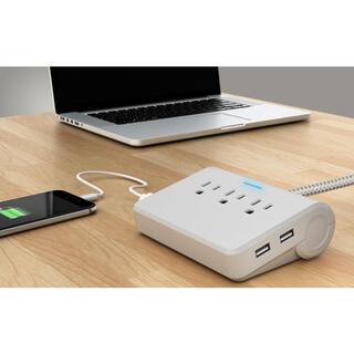 Link2Home 3-Outlet 4-USB Power Dock Surge Protector with 5 ft. Textile Cord and Grounded Plug in Gray EM-TXC202B