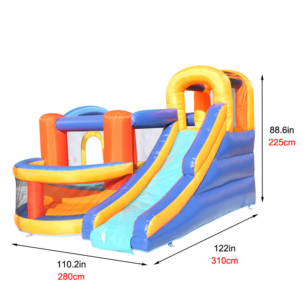 Inflatable Bounce House, 420D Oxford Cloth PVC Bouncy Castle Orange Blue (Trampoline/Slide/Ocean Ball Area/Ball Frame/With Three Balls) - Including Blower