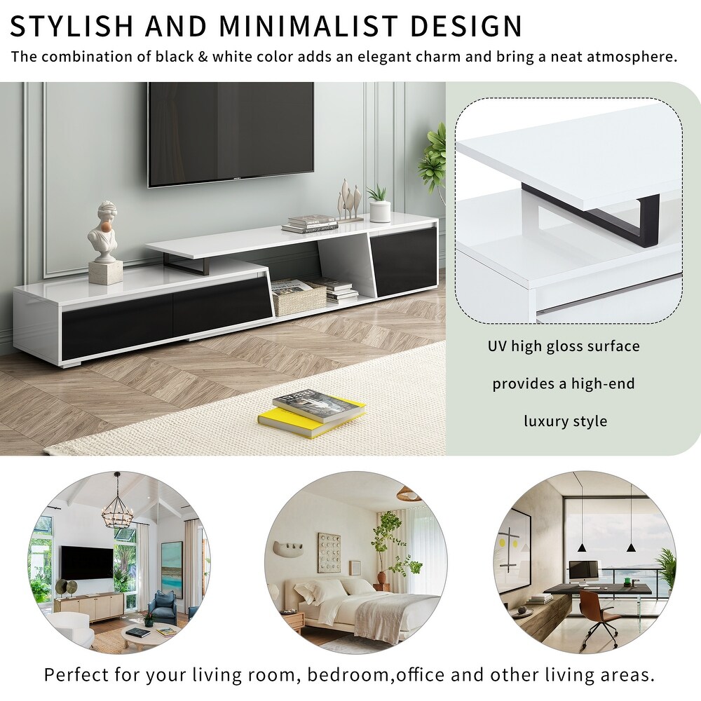 Modern  Minimalist Rectangle Extendable TV Stand  TV Cabinet with 2 Drawers and 1 Cabinet for Living Room  Up to 100''