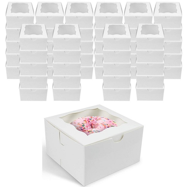 O x27 creme Small Bakery Cake Boxes With Window 4x4x2 5 Cupcakes Donuts Cookies Pastries Pack Of 50