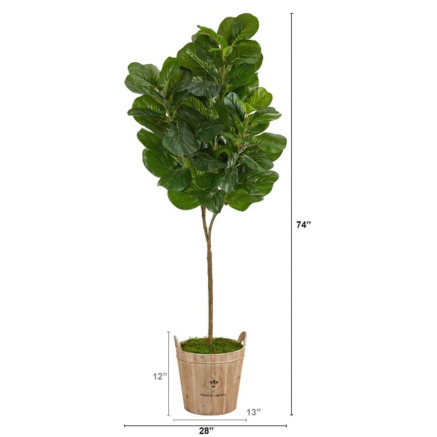 Nearly Natural 74-in Fiddle Leaf Fig Artificial Tree In Farmhouse Planter