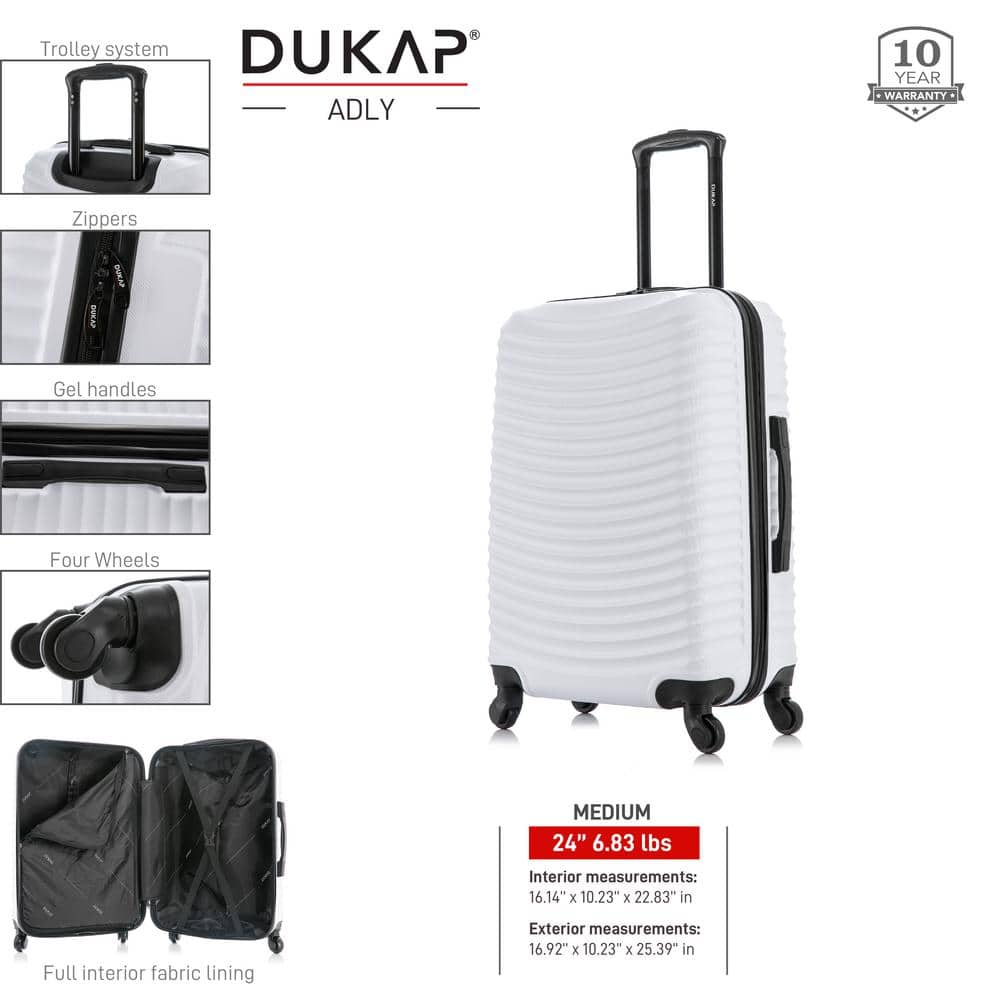 DUKAP 24 in. White Adly Lightweight Hardside Spinner DKADL00M-WHI