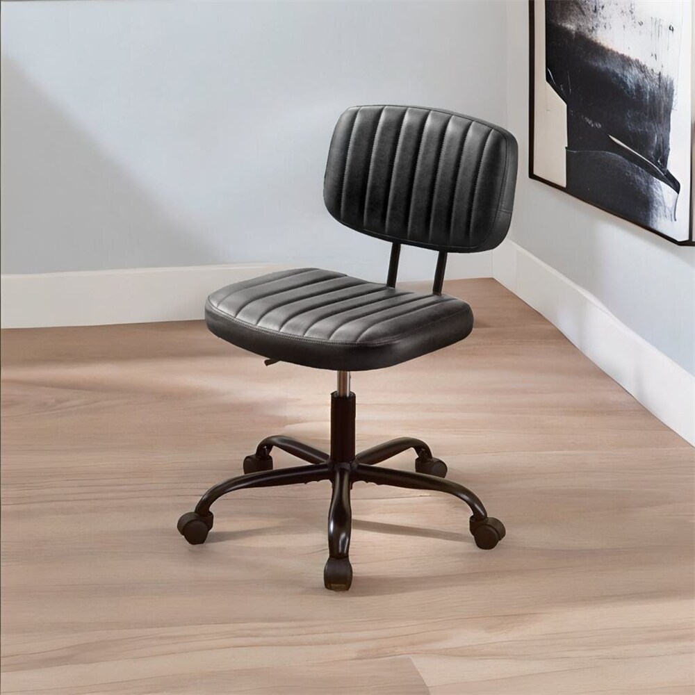 Leather Low Back Task Chair / Small Home Office Chair with Wheels