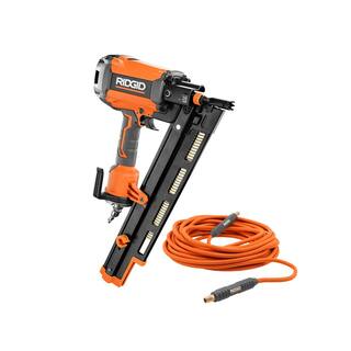 RIDGID Pneumatic 21-Degree 3-12 in. Round Head Framing Nailer with 14 in. 50 ft. Lay Flat Air Hose R350RHF-R5025LF