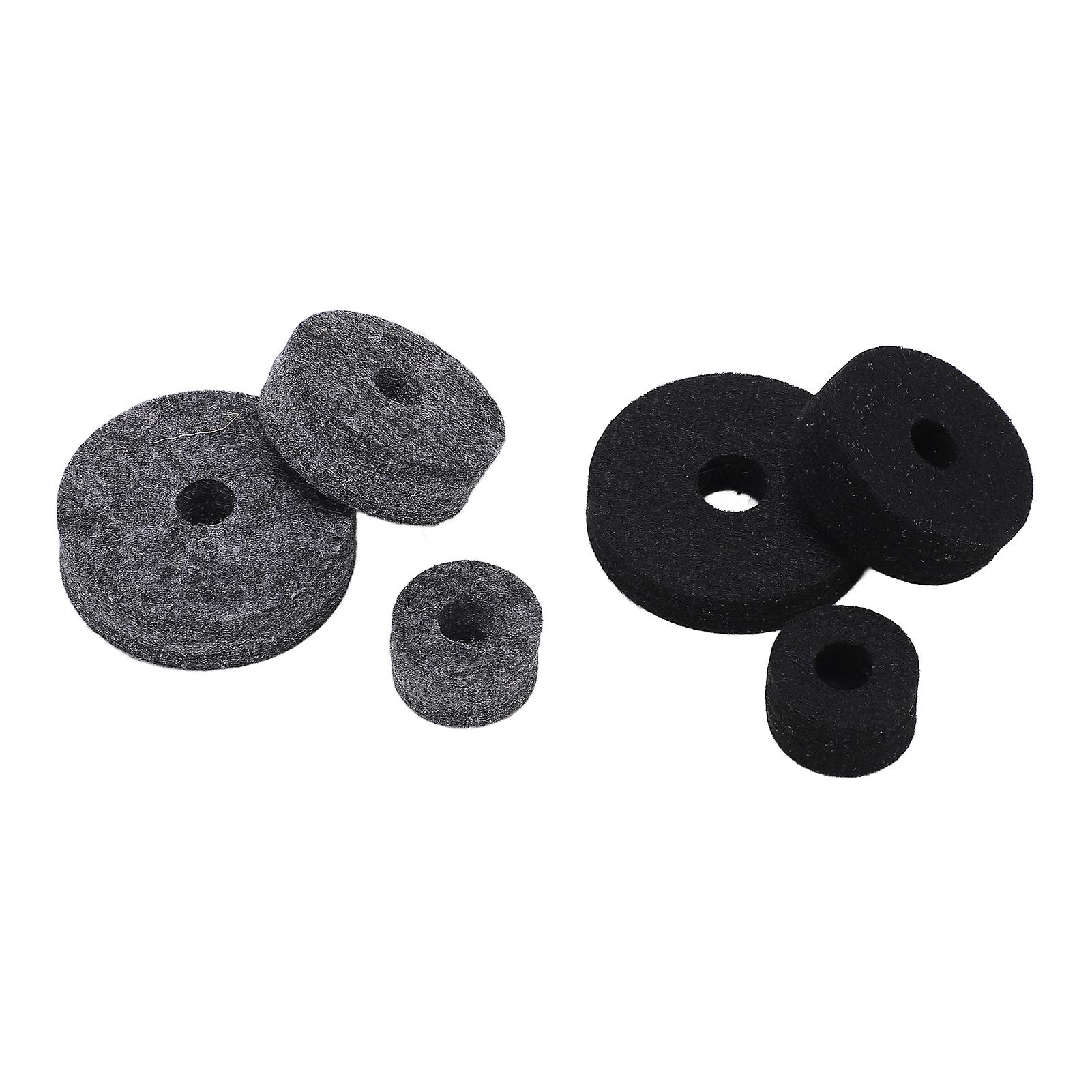 6pcs Drum Felt Pad Set Multiple Sizes Cymbal Non Slip Washer Replacement Black And Gray