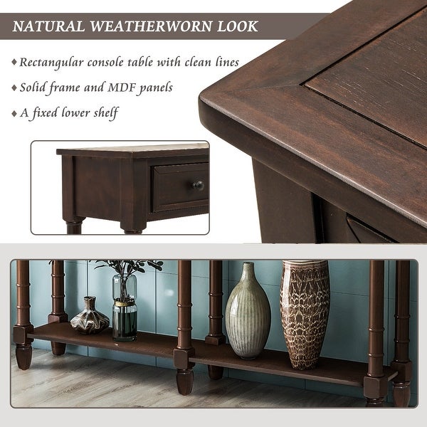 Rectangle Console Table Sofa Table Easy Assembly with Two Storage Drawers and Bottom Shelf for Living Room， Entryway， Hallway