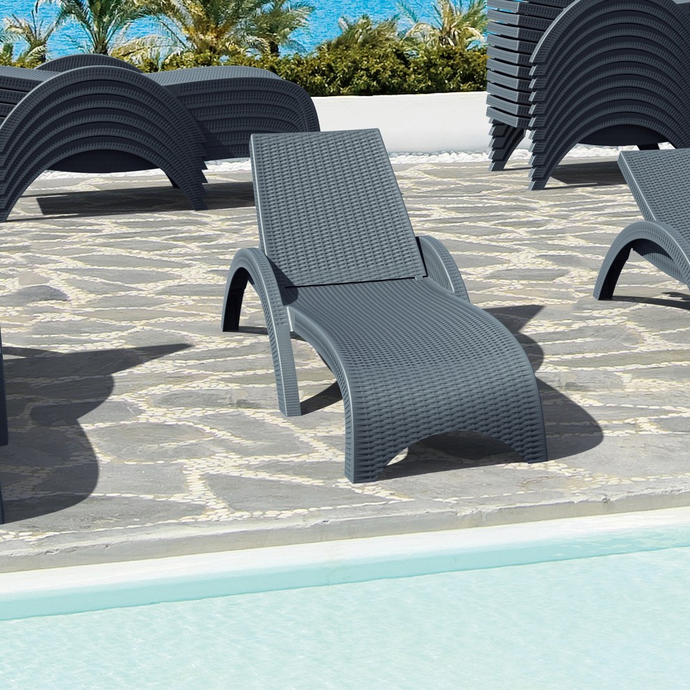 Miami Resin Wickerlook Chaise Lounge  Dark Gray  Set of 2   Tropical   Outdoor Chaise Lounges   by Compamia  Houzz