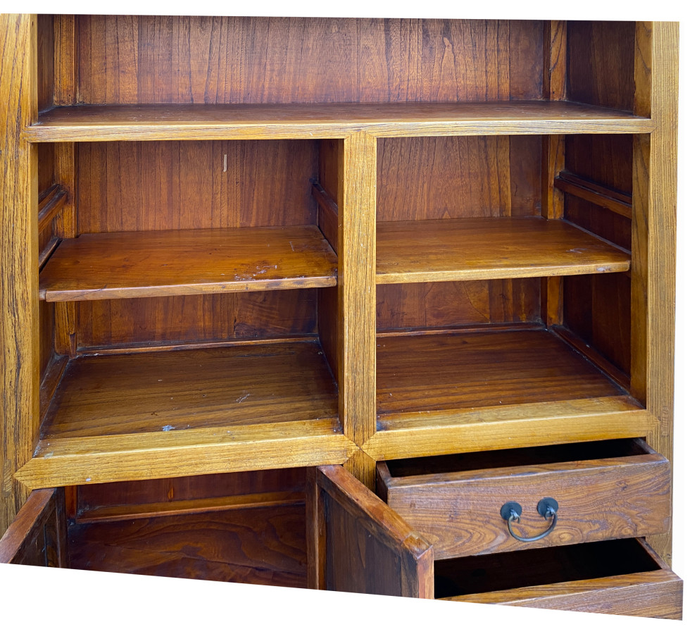 Rustic Raw Wood Medium Brown Bookcase Display Cabinet Hcs5944   Transitional   Bookcases   by Golden Lotus Antiques  Houzz