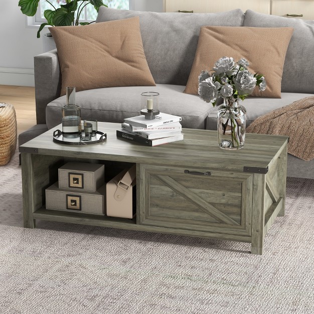 Homcom Farmhouse Coffee Table With Storage And Drawer