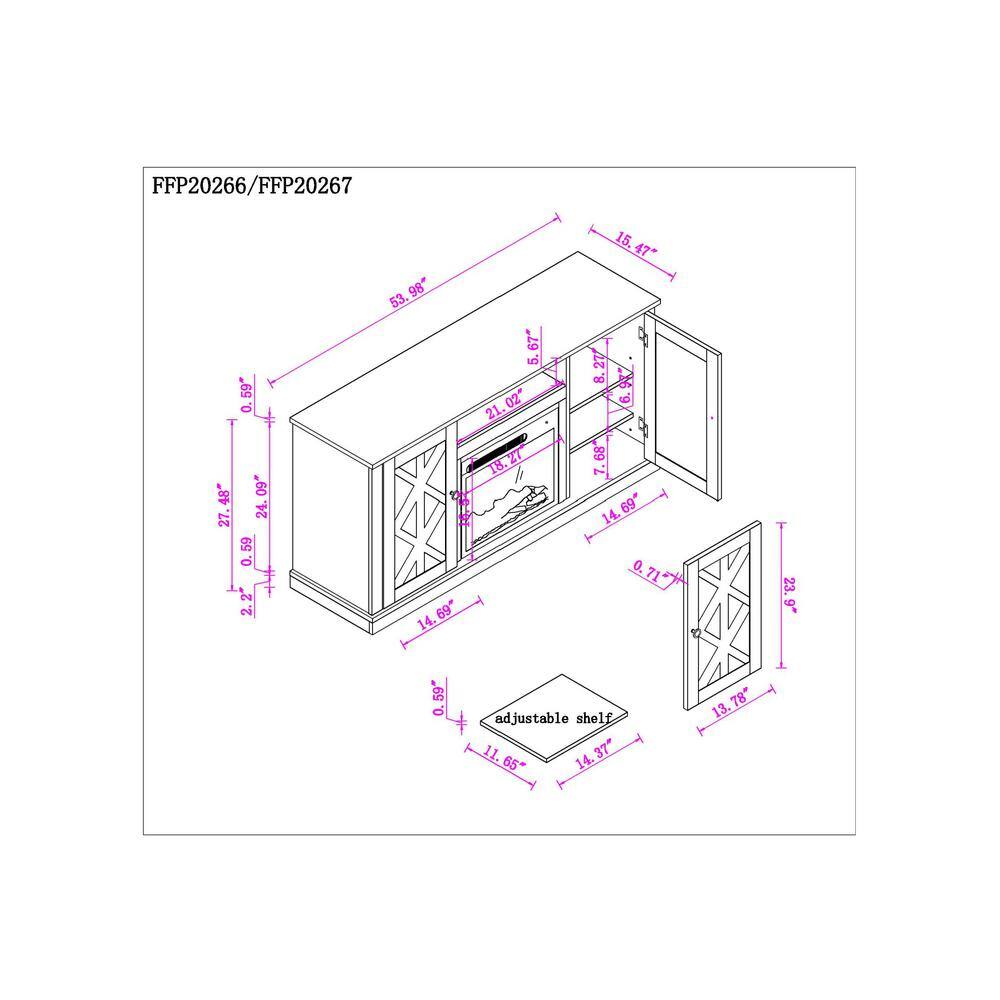 FESTIVO 54 in. Saw Cut-Off White TV Stand for TVs up to 60 in. with Electric Fireplace FFP20266