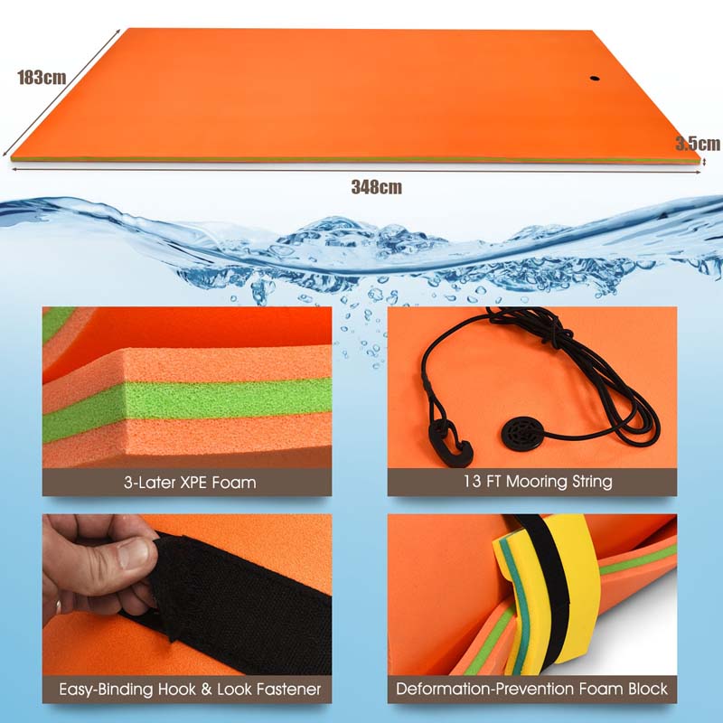 12 x 6 FT Floating Water Pad 3-Layer Tear-Resistant XPE Foam Mat Roll-Up Floating Island for 4-6 Person