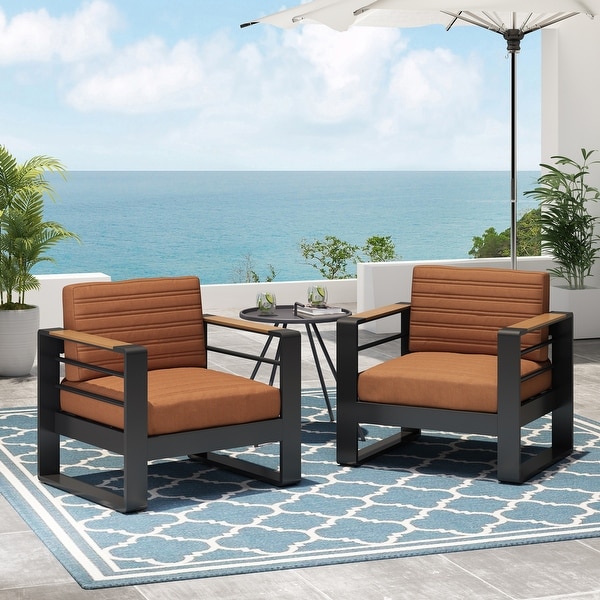 Giovanna Outdoor Aluminum Club Chairs with Faux Wood Accents (set of 2) by Christopher Knight Home