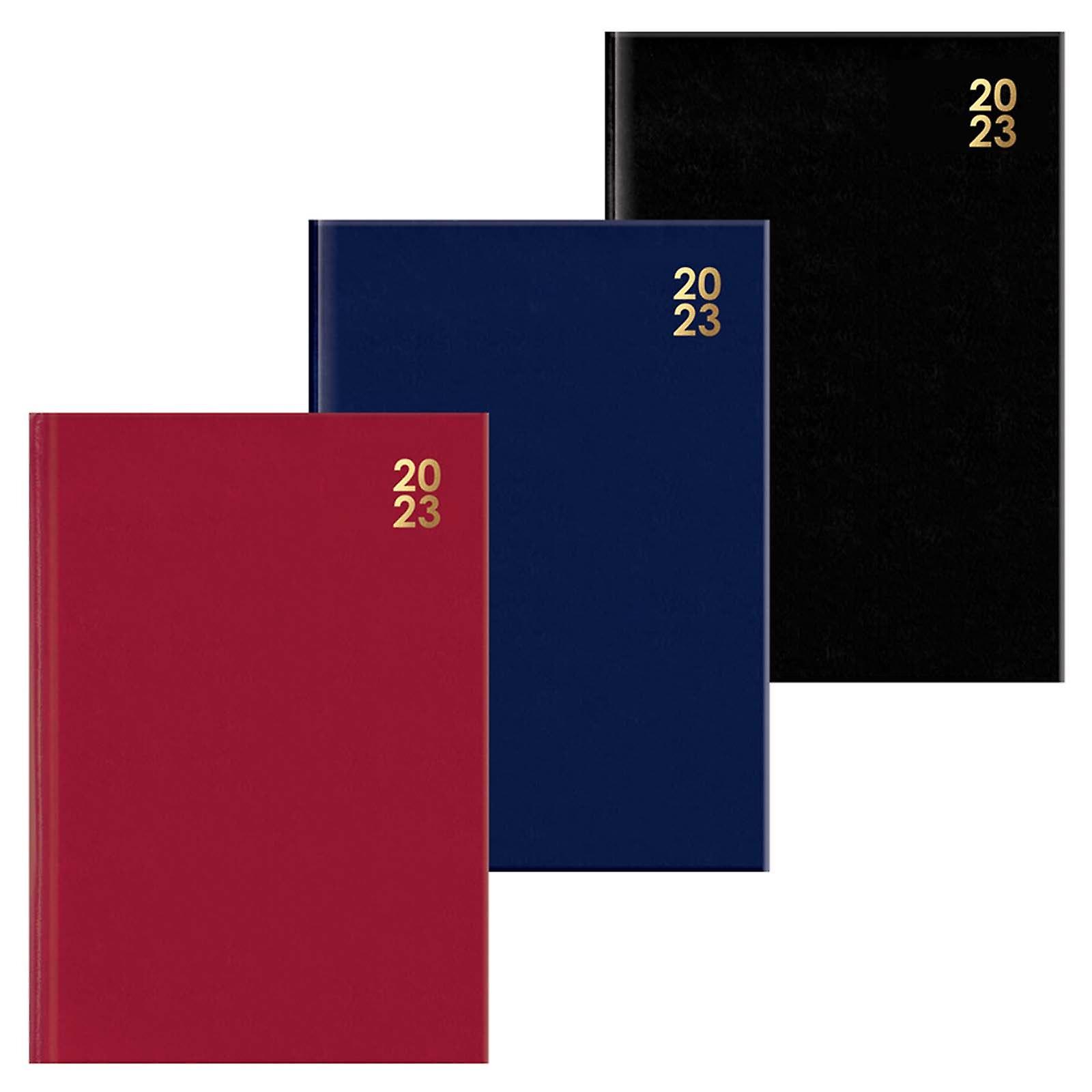 2023 Premium Hard Cover Desk Diary Day Per Page A5 Navy Burgundy Black Office