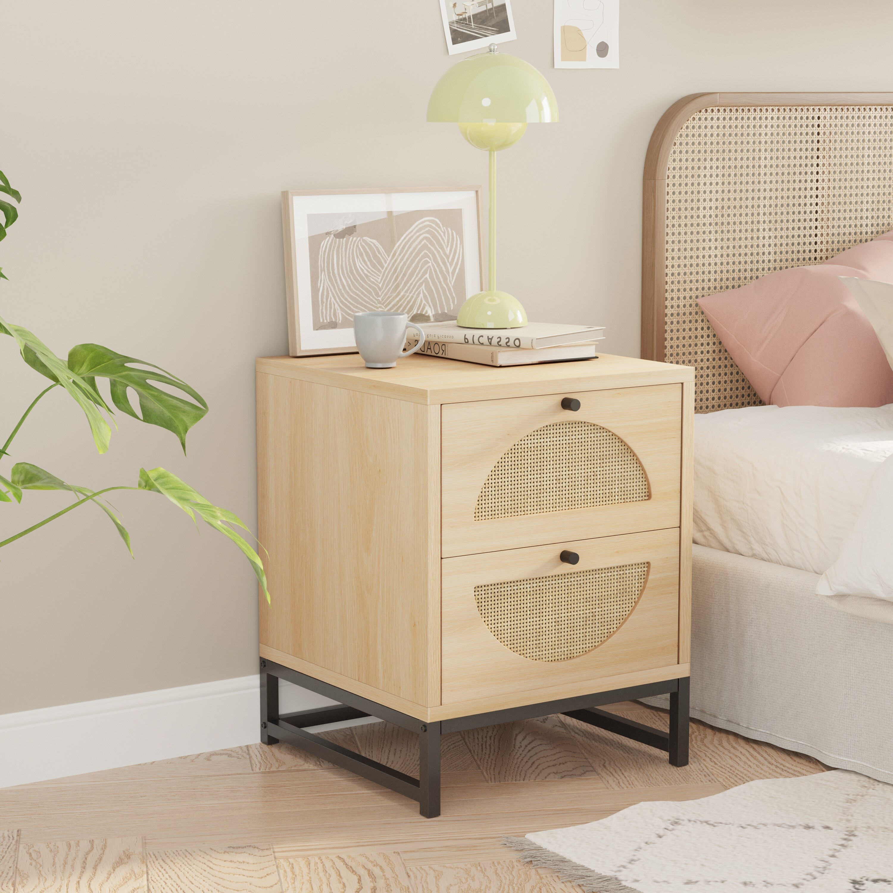 Nightstand Side Table with 2 Drawers