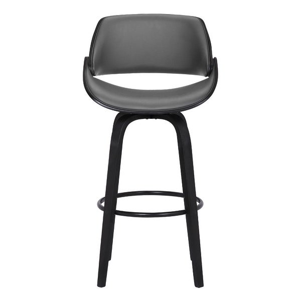 30 Inch Leatherette and Wooden Swivel Barstool， Black and Gray