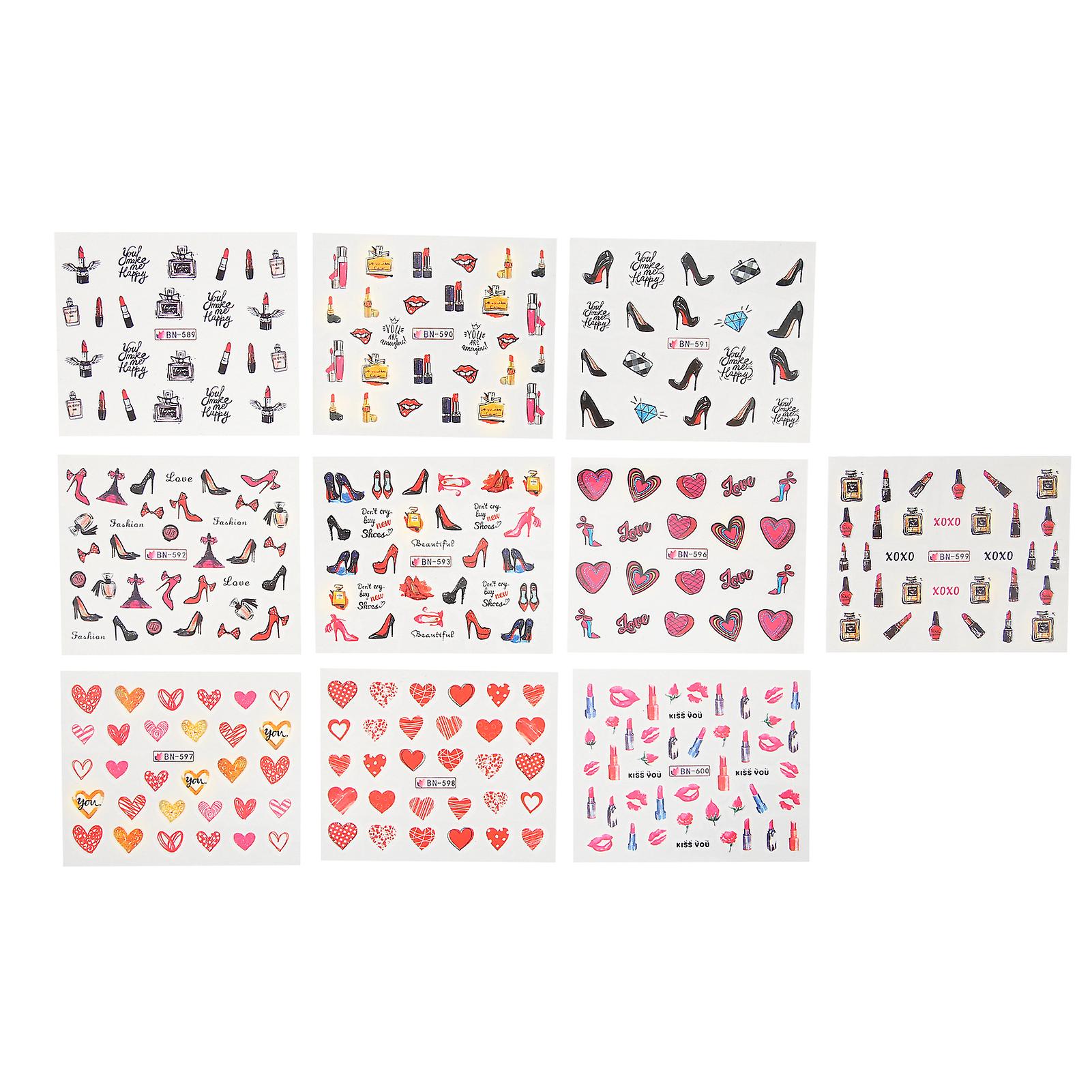 10 Sheet/set Nail Art Sticker Lipstick High Heels Pattern Stickers Self Adhesive Nail Art Stickers