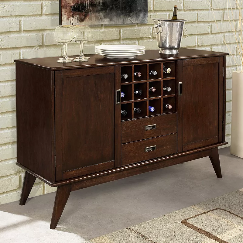 Simpli Home Draper Mid Century Sideboard Buffet Table and Wine Rack