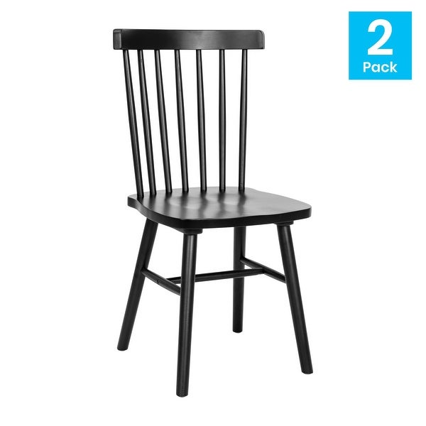 Windsor Style Commercial Solid Wood Spindle Back Dining Chairs -Set of 2