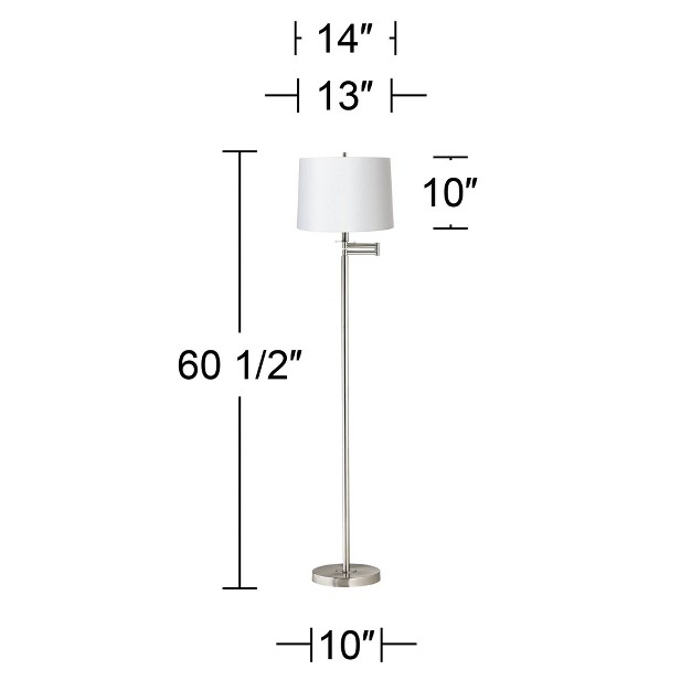 Tall Brushed Nickel White Hardback Drum Shade For Living Room Reading Bedroom Office