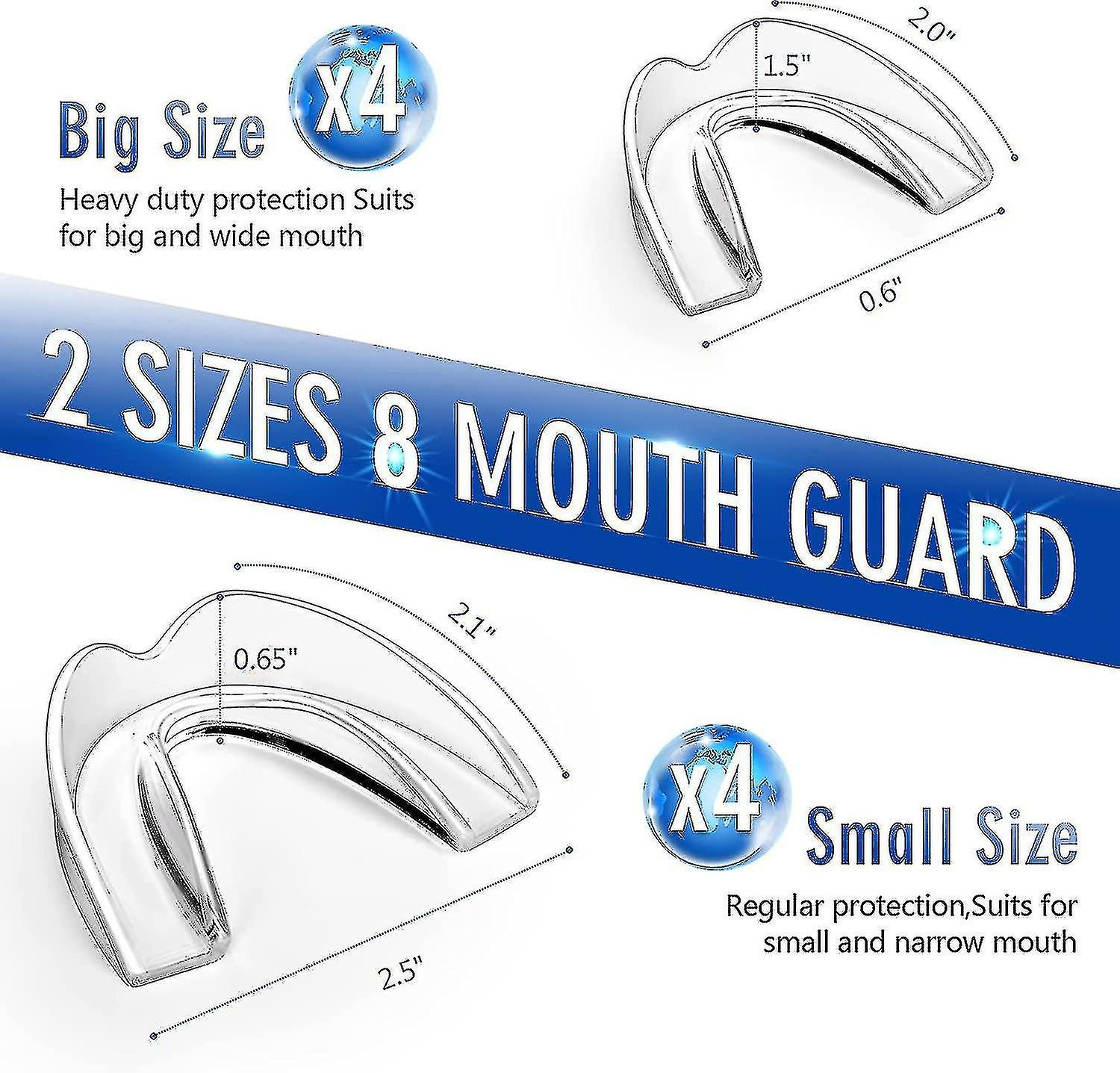 8pcs Mouth Guard For Grinding Teeth， Mouth Guard For Clenching Teeth At Night， Comes In 2 Sizes