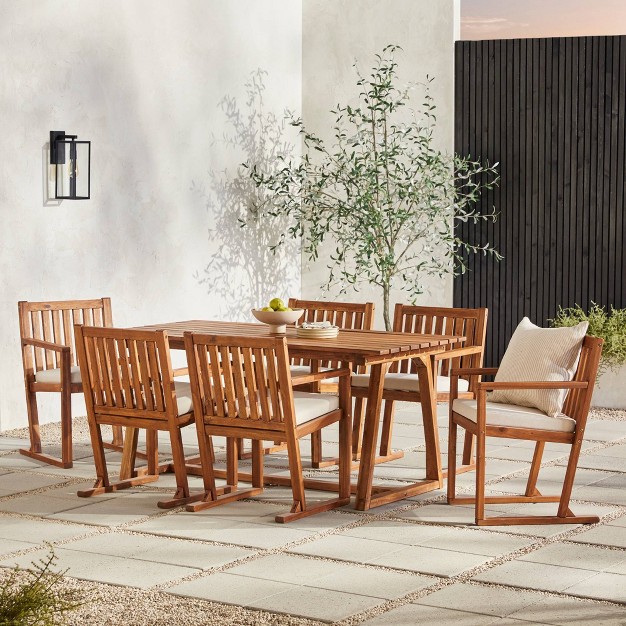 Saracina Home 7pc Modern Slatted Acacia Outdoor Dining Set With Trapezoid Legs