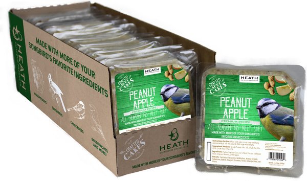 Heath Crafted Suet Cakes Peanut Apple Wild Bird Food， 11.75-oz， case of 12