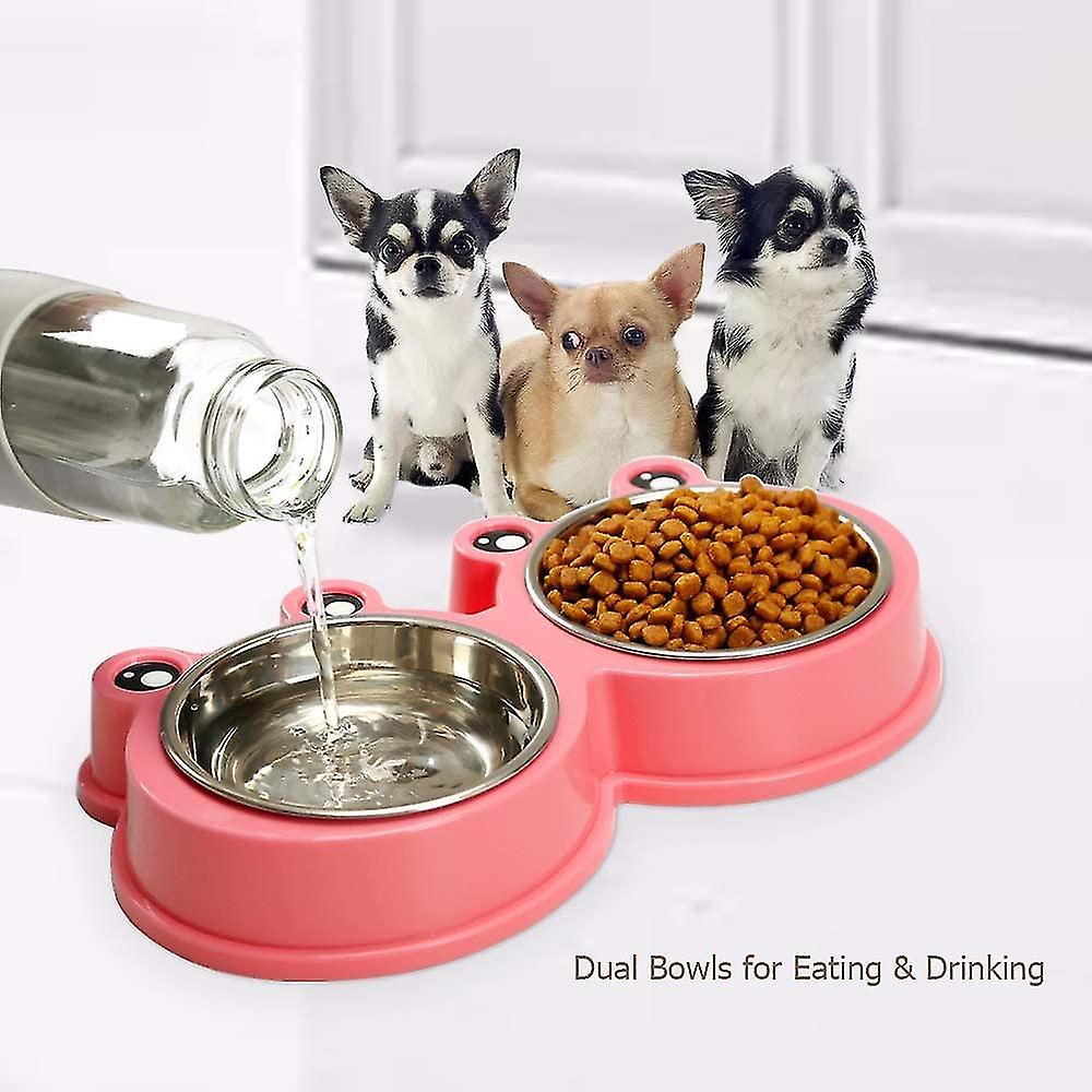 Durable Stainless Steel Dog Bowl Food Water Feeder Non-slip Design Resistant Silicone Mat Non Slip Design Prevent Slipping For Little Size Dogs/cats L