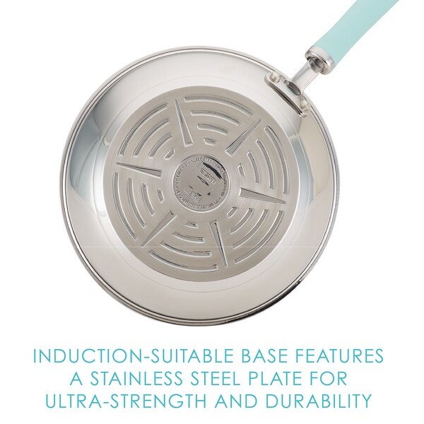 10-Piece Create Delicious Stainless Steel Pots and Pans Set， Cookware Set， Light Blue Handles