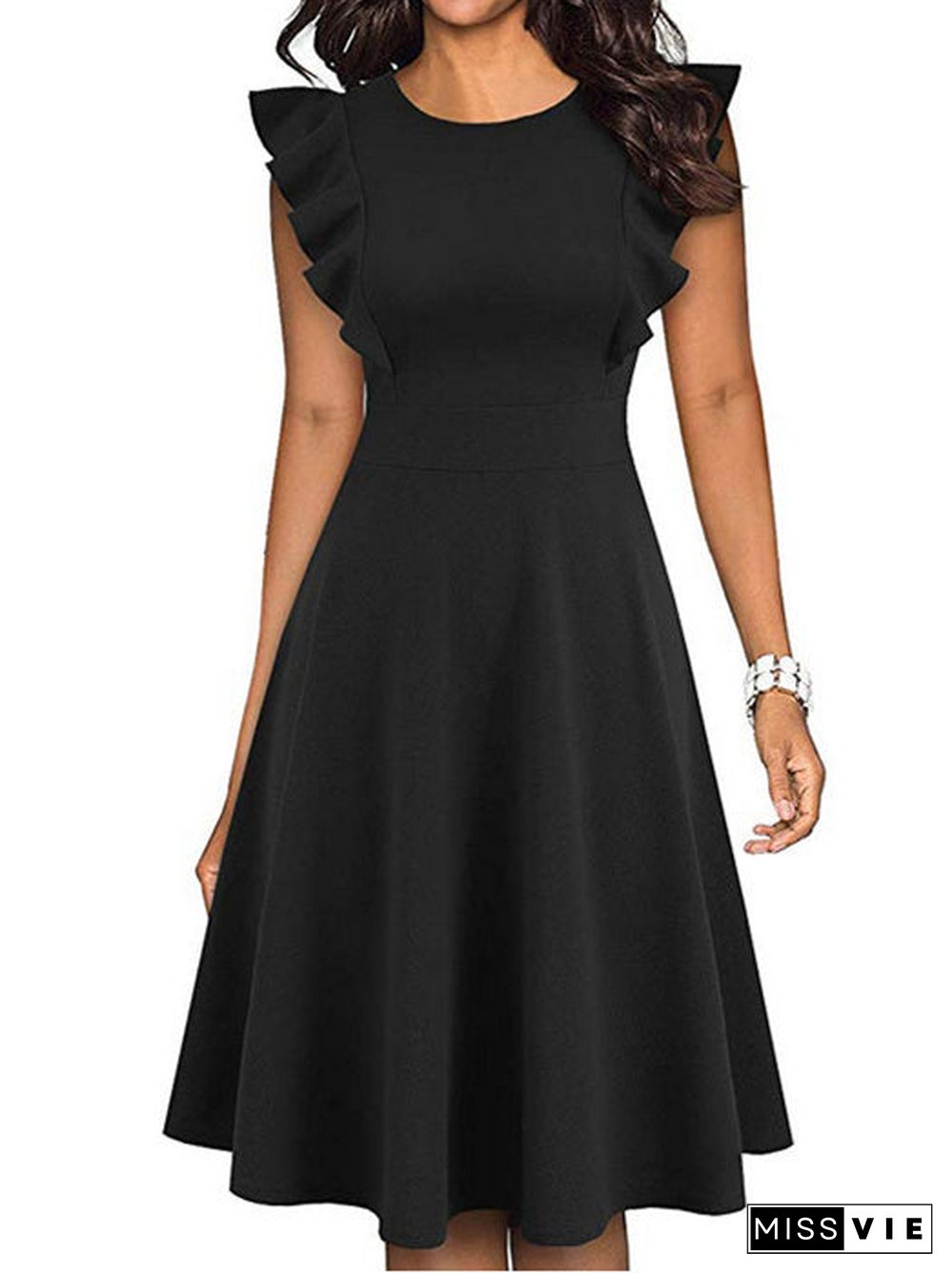 Ruffle Sleeveless Round Neck Midi Dress