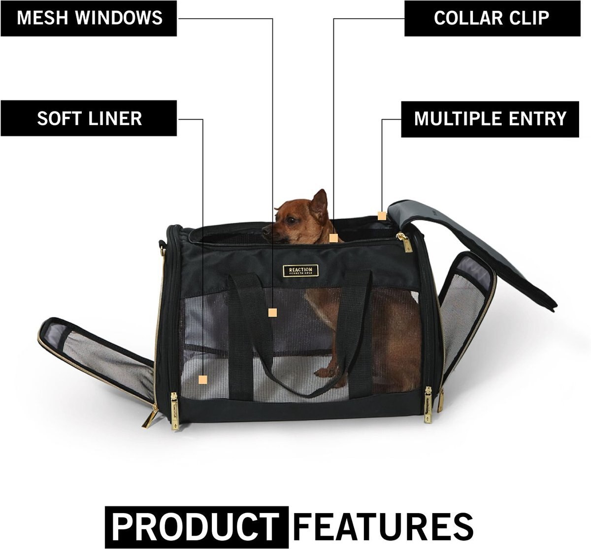 Kenneth Cole Reaction Collapsible Cat and Dog Travel Carrier， Black， 22-lbs