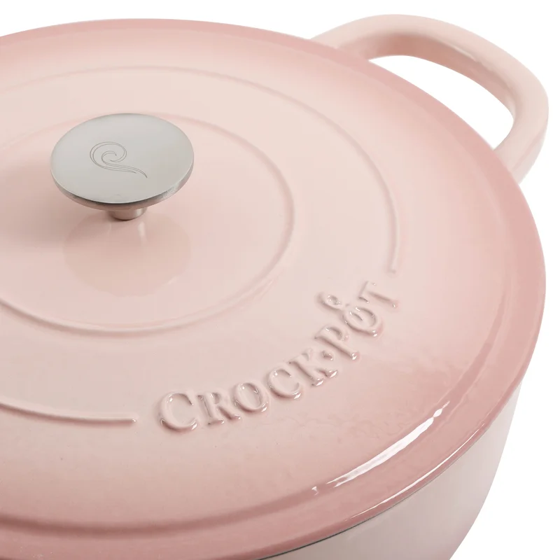 Crock-Pot Artisan 5 qt. Blush Pink Round Enameled Cast Iron Braiser Pan with Self Basting Lid