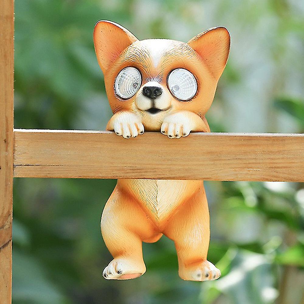 Solar Light-Little Yellow Dog Simulation Animal Pastoral Creative Pendant Decorative Fence Pendant Creative Cute Resin Outdoor Solar Energy