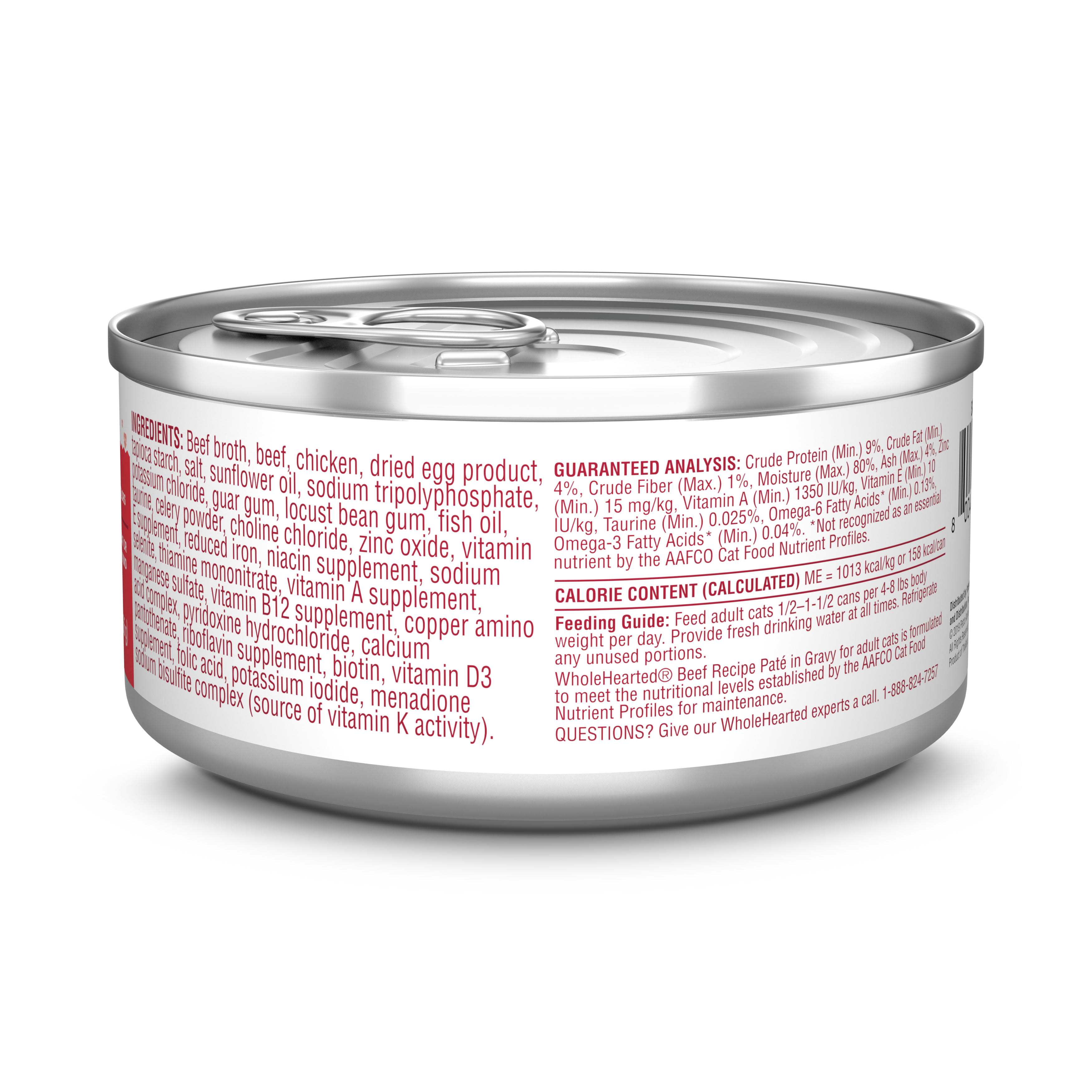 WholeHearted Grain Free Beef Recipe Pate Adult Wet Cat Food， 5.5 oz.