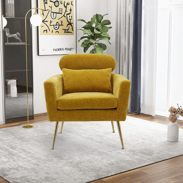 Chenille Accent Chair Armchair Single Sofa Club Chair w/ Throw Pillow