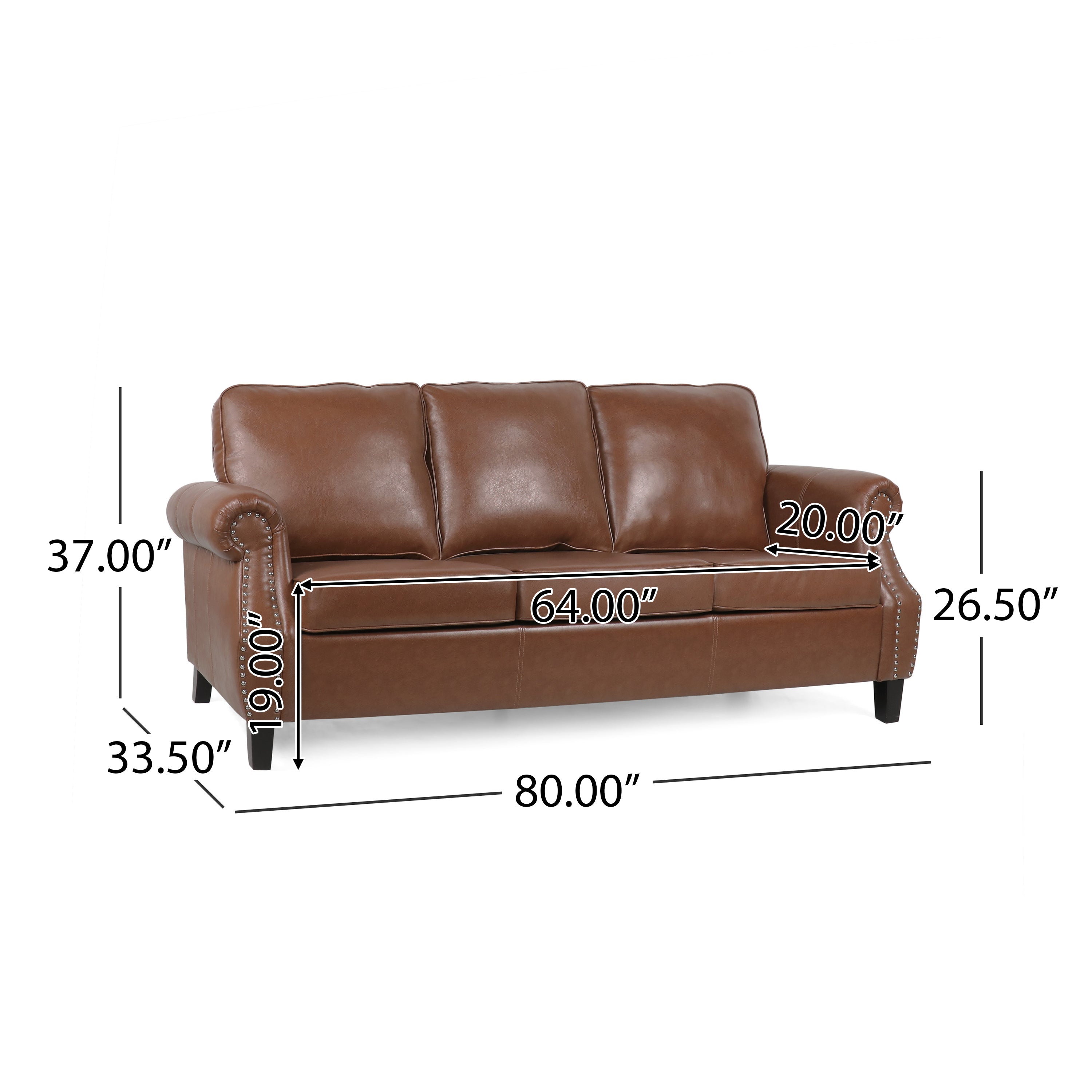 Burkehaven Contemporary Faux Leather 3 Seater Sofa with Nailhead Trim