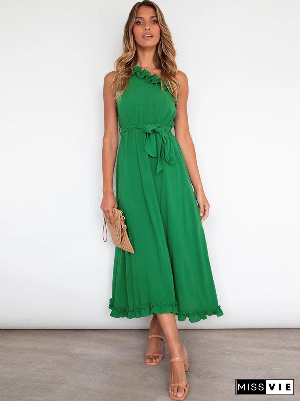 One Shoulder Tie Waist Maxi Dress