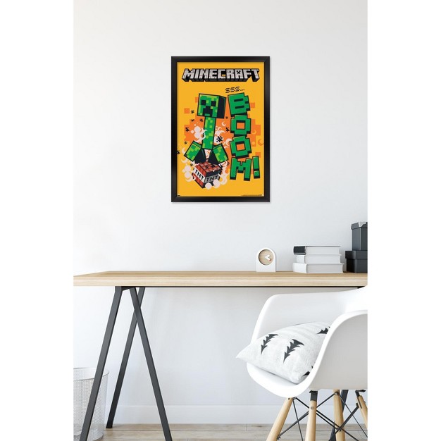 Trends International Minecraft Creeper Boom Framed Wall Poster Prints