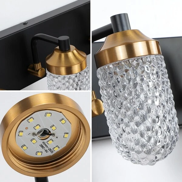 Oaks Aura 5-Light Crystal Vanity Lights for Bathroom, Black Gold Vintage Vanity Light LED Bathroom Wall Light Fixture