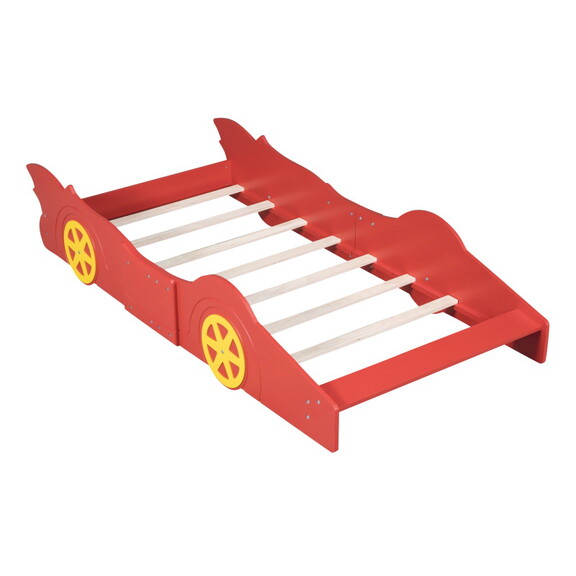 Full Size Race Car Shaped Platform Bed with Wheels...