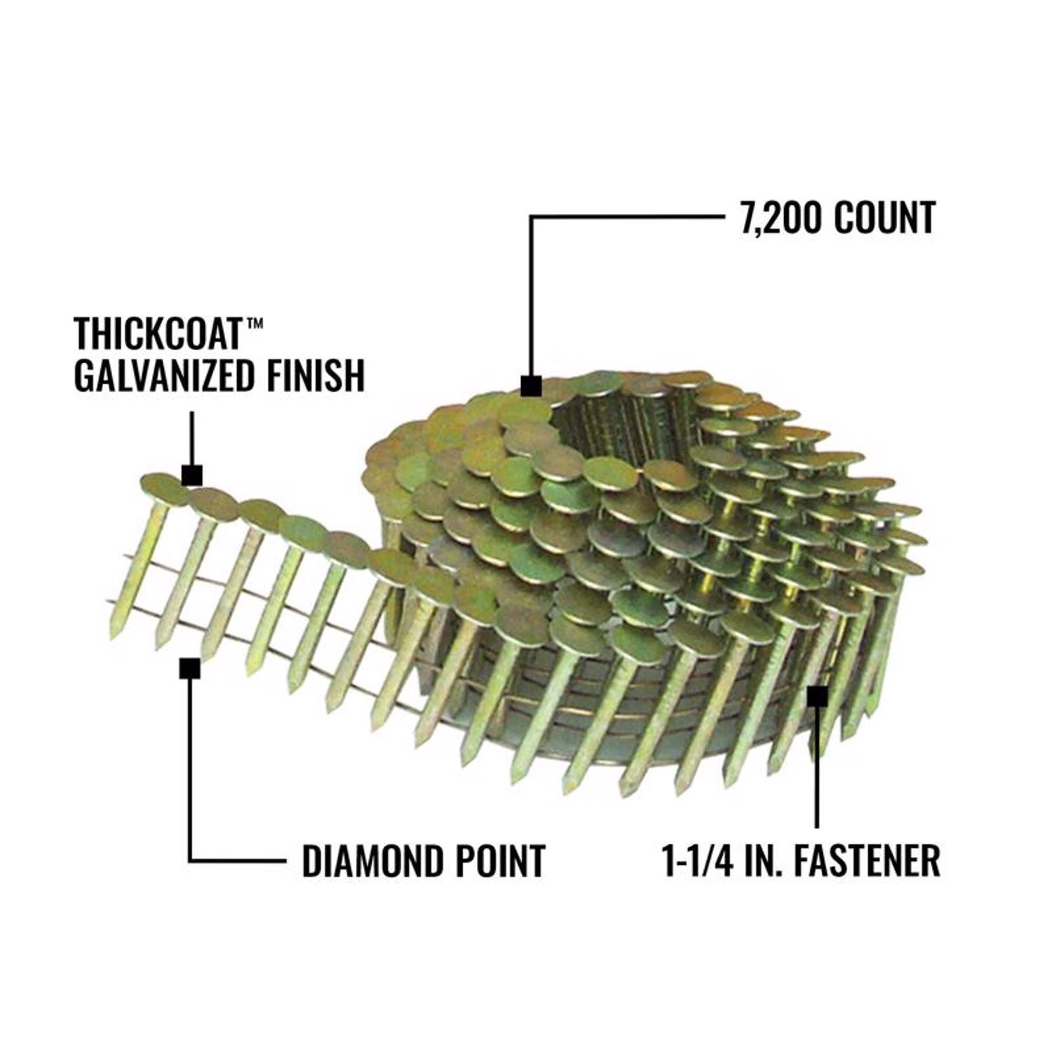 Bostitch 1-1/4 in. Wire Coil Galvanized Roofing Nails 15 deg 7200 pk