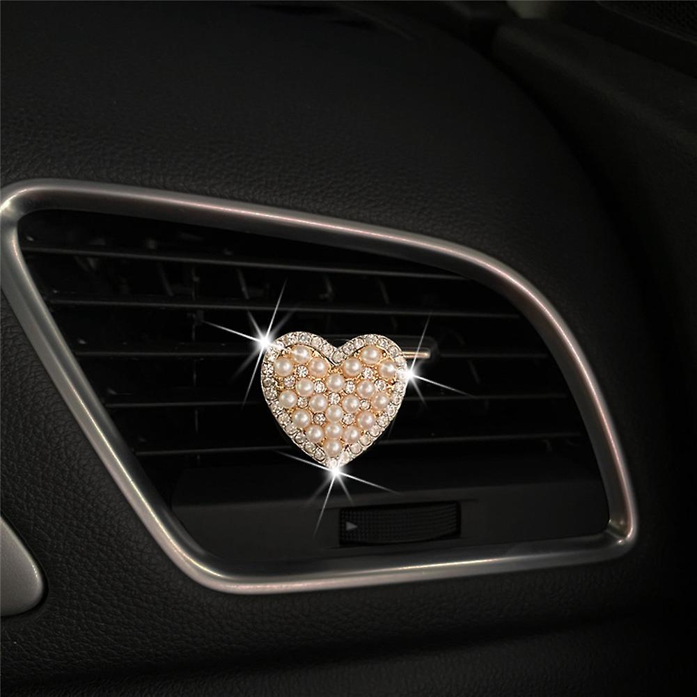 Car Air Vent Clip Charm Heart Shape Bling Crystal Car Fragrance Diffuser Vent Clip Rhinestone Oil Diffuser Vent Clip Car Freshener For Women Ladies Gi